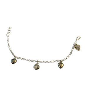 Silver Paw Print and Heart Charm Bracelet